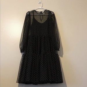 Sheer black and brown polka dot midi dress